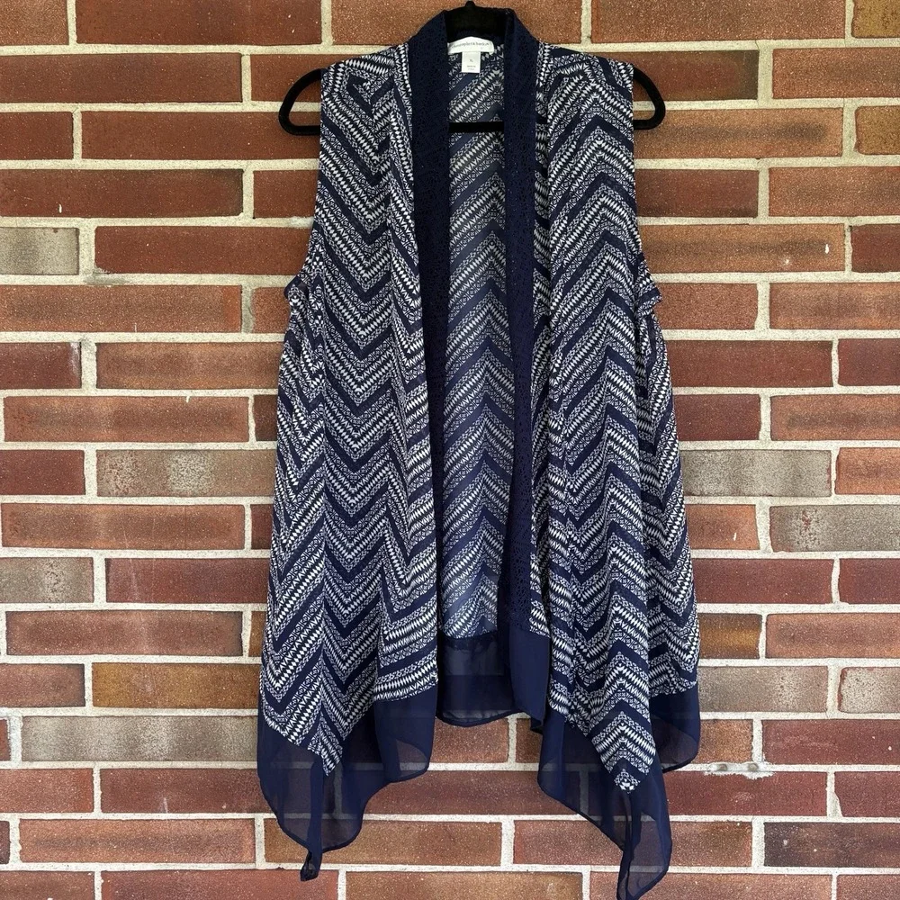 Christopher & Banks Blue White Print Open Vest Shrug Women's XL A3723